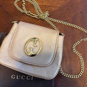 Gucci | 1973 Metallic Champagne Gold Crossbody Bag With Gold Chain